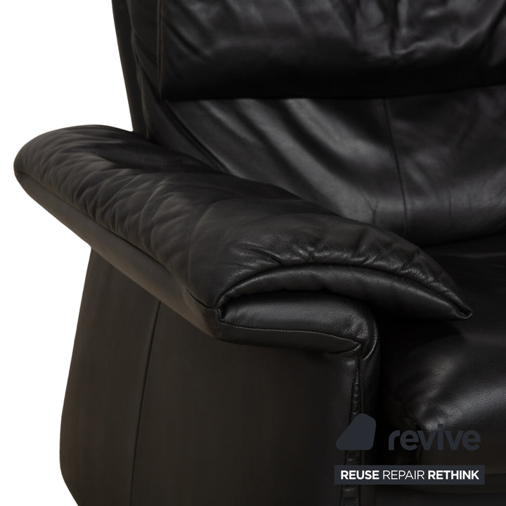 Erpo Lugano Leder Dreisitzer Schwarz Sofa Couch manuelle Funktion