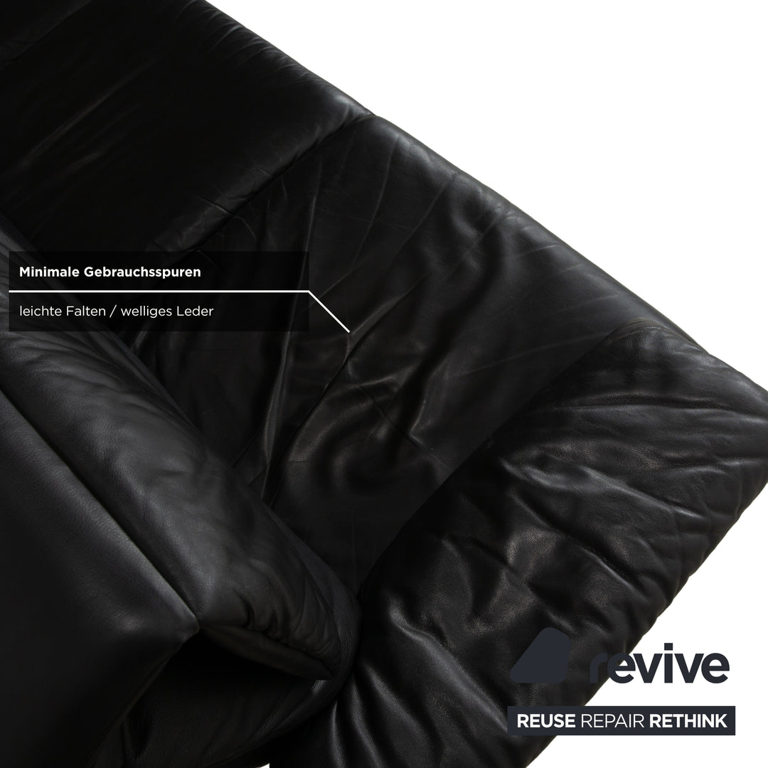 Erpo Lugano Leder Dreisitzer Schwarz Sofa Couch manuelle Funktion