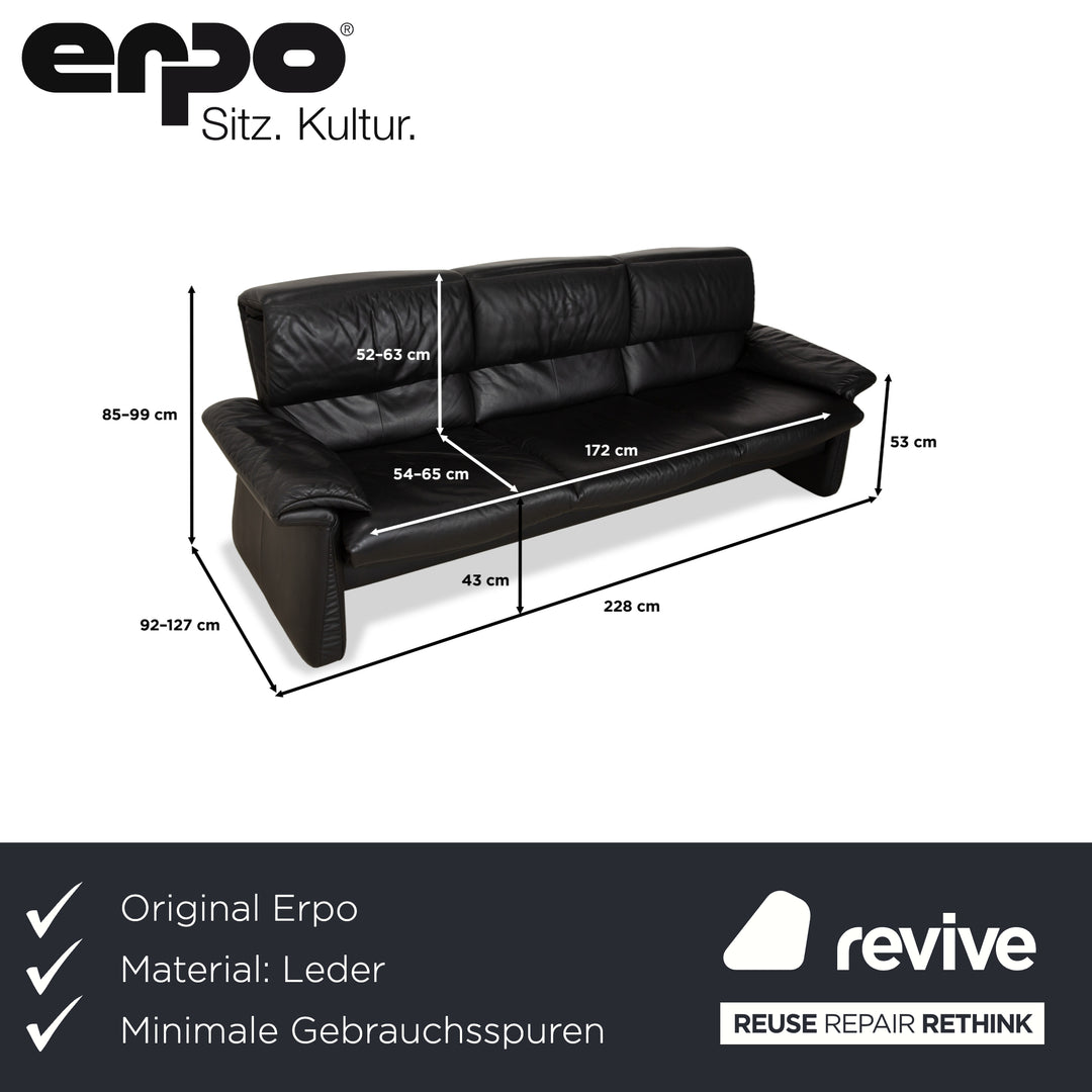 Erpo Lugano Leder Dreisitzer Schwarz Sofa Couch manuelle Funktion