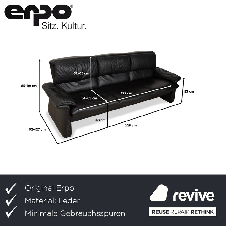 Erpo Lugano Leder Dreisitzer Schwarz Sofa Couch manuelle Funktion