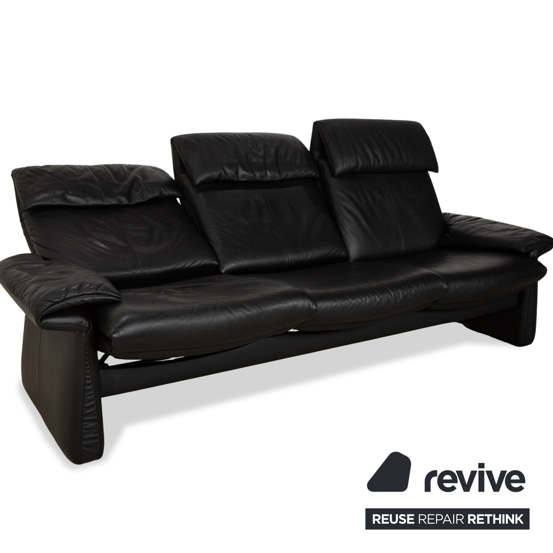 Erpo Lugano Leder Dreisitzer Schwarz Sofa Couch manuelle Funktion
