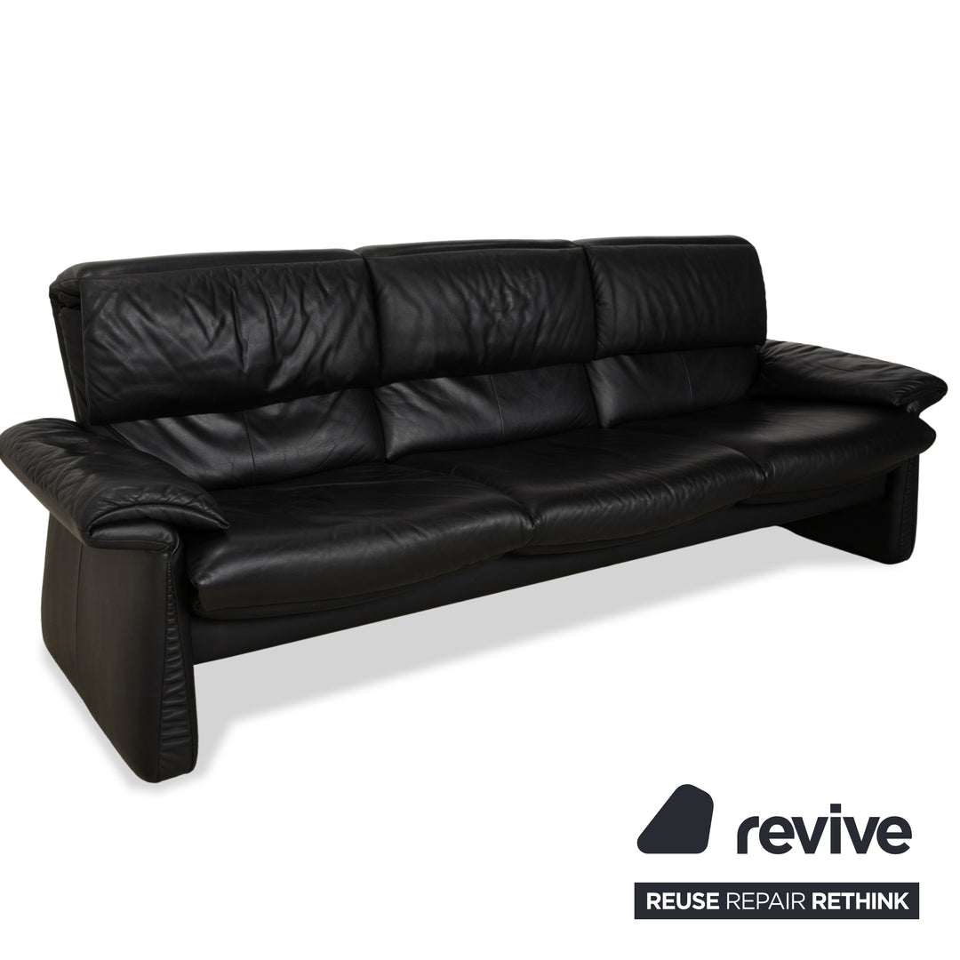 Erpo Lugano Leder Dreisitzer Schwarz Sofa Couch manuelle Funktion