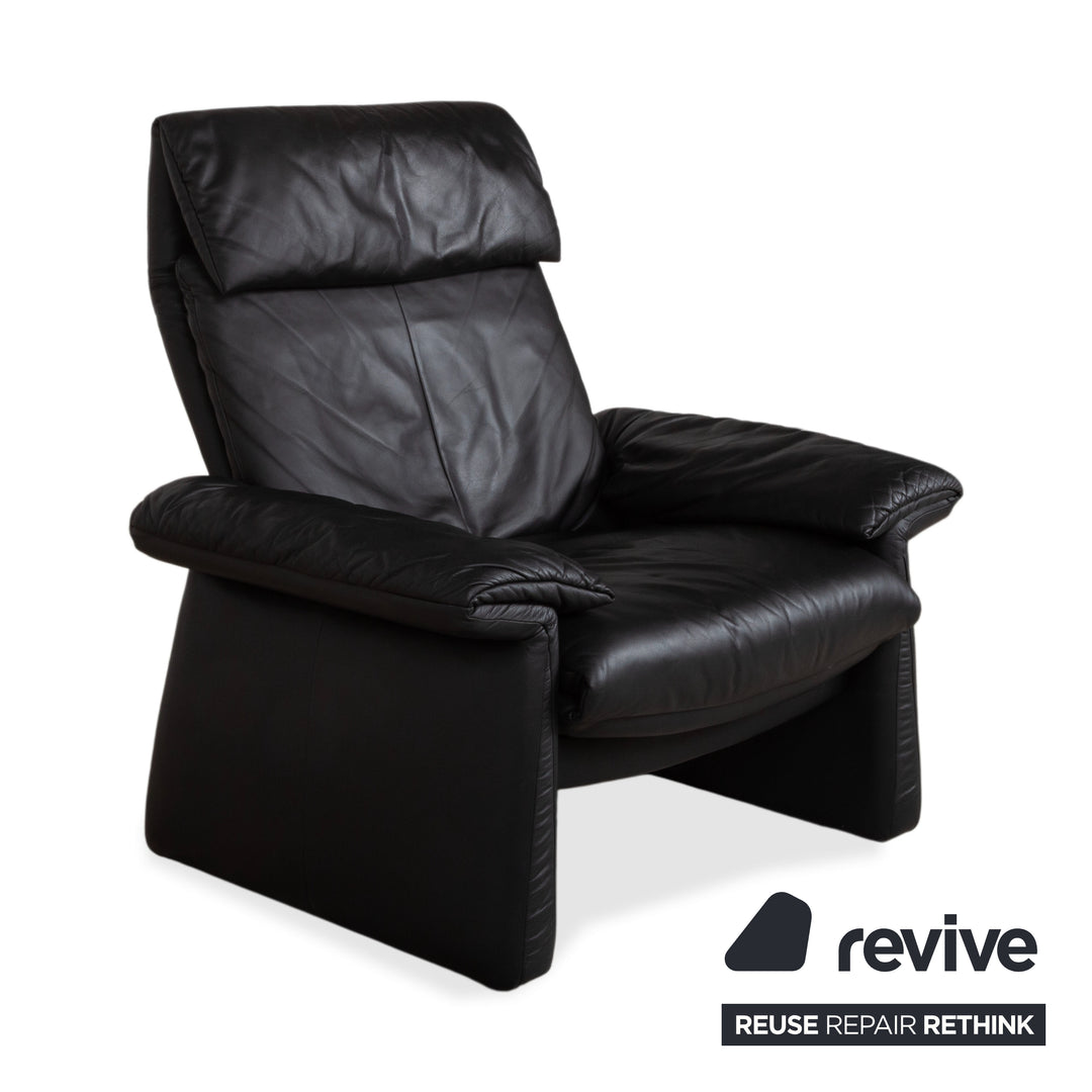 Fauteuil en cuir Erpo Lugano noir, fonction manuelle, fonction relax