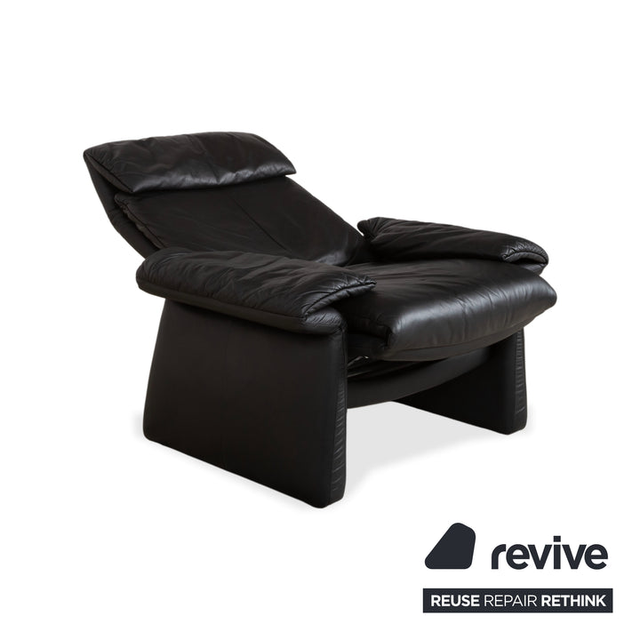 Fauteuil en cuir Erpo Lugano noir, fonction manuelle, fonction relax