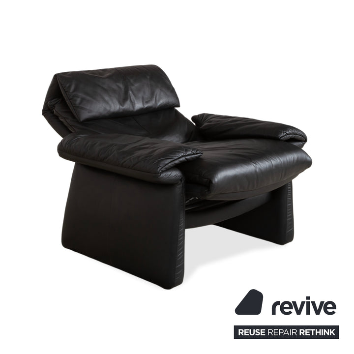 Fauteuil en cuir Erpo Lugano noir, fonction manuelle, fonction relax