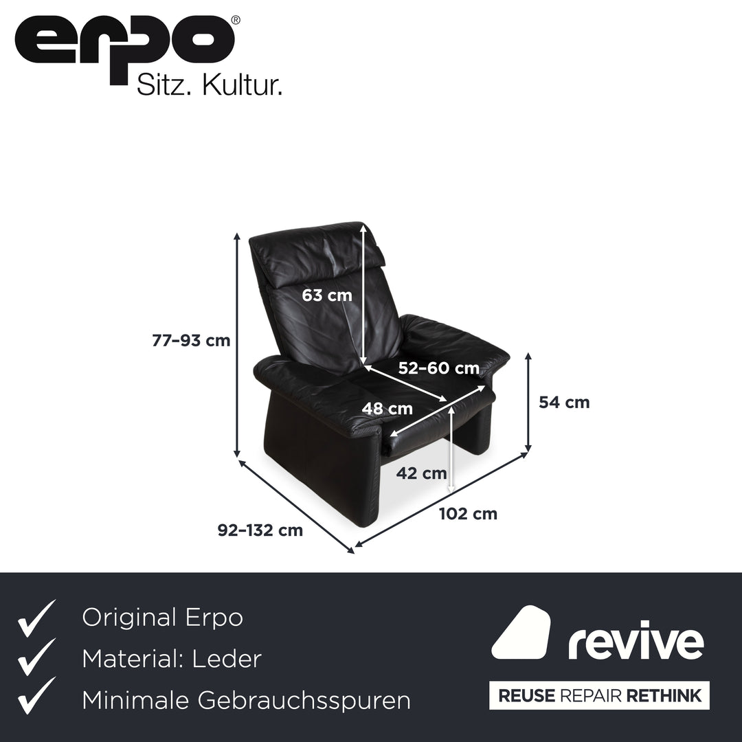 Fauteuil en cuir Erpo Lugano noir, fonction manuelle, fonction relax