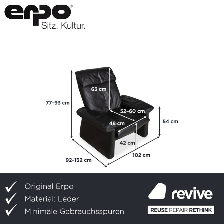 Fauteuil en cuir Erpo Lugano noir, fonction manuelle, fonction relax