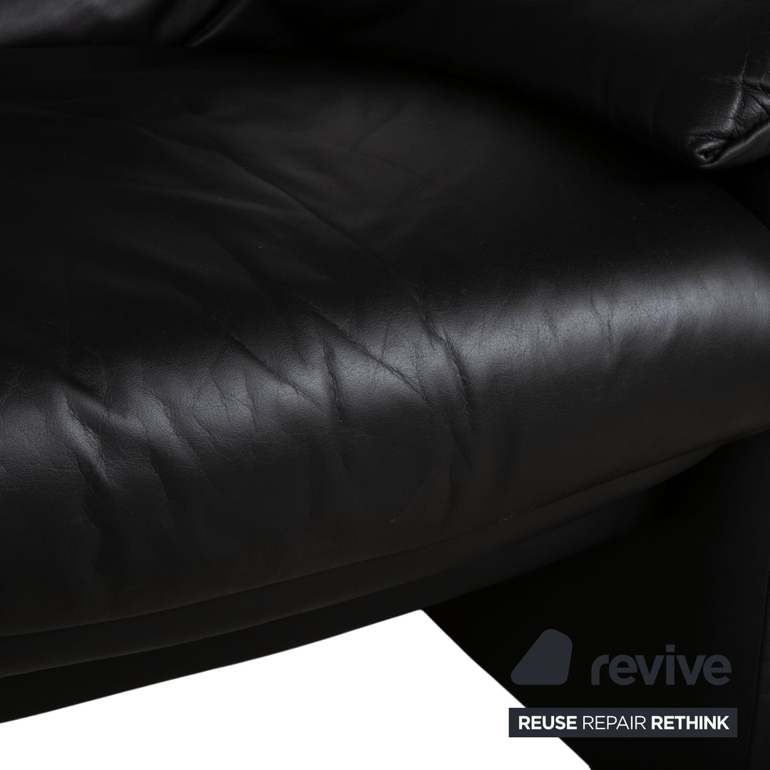 Fauteuil en cuir Erpo Lugano noir, fonction manuelle, fonction relax