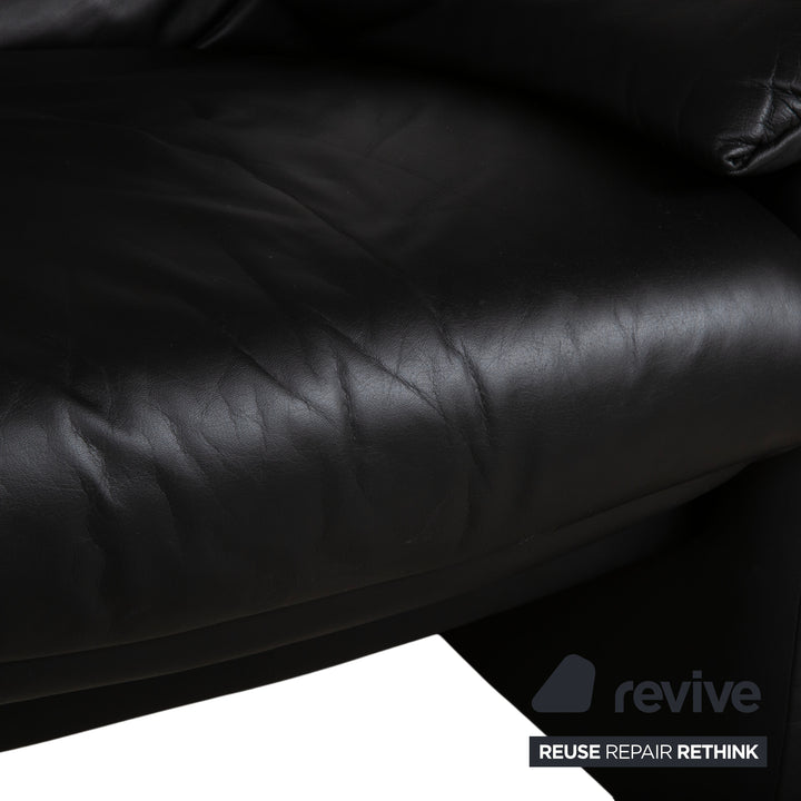 Fauteuil en cuir Erpo Lugano noir, fonction manuelle, fonction relax