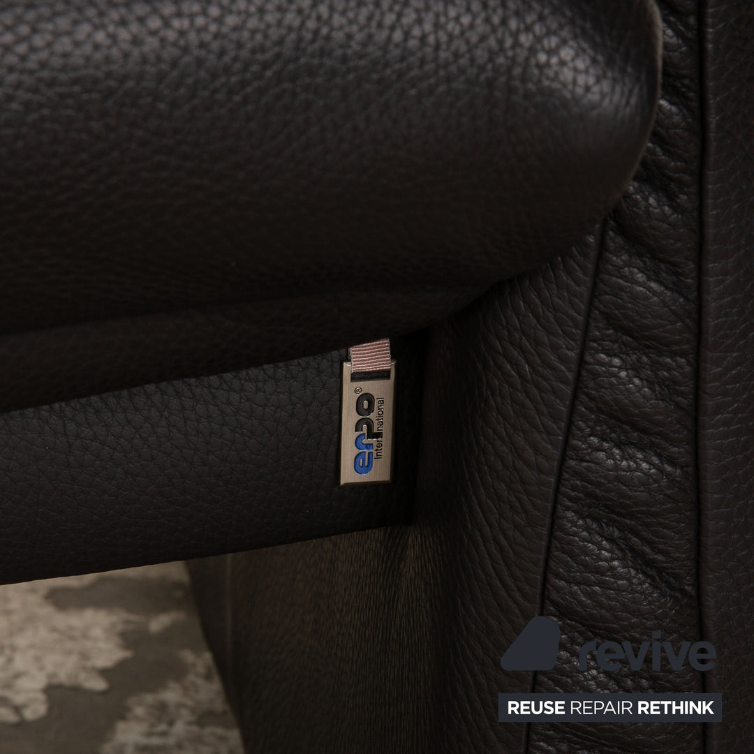 Erpo Lugano Leder Sofa Garnitur Anthrazit Zweisitzer Sessel Hocker Couch Funktion