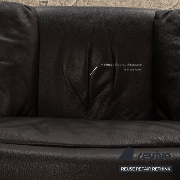 Erpo Lugano Leder Sofa Garnitur Anthrazit Zweisitzer Sessel Hocker Couch Funktion