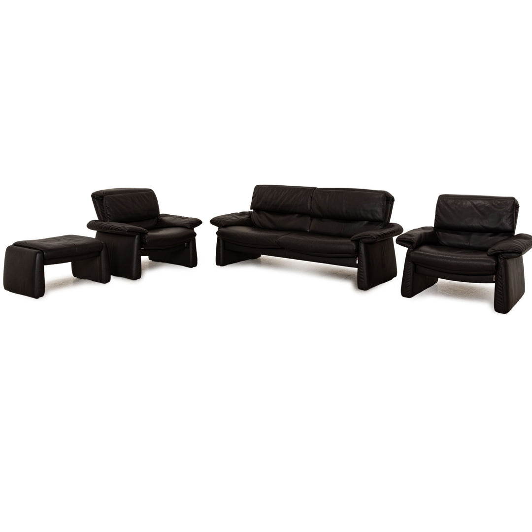 Erpo Lugano Leder Sofa Garnitur Anthrazit Zweisitzer Sessel Hocker Couch Funktion