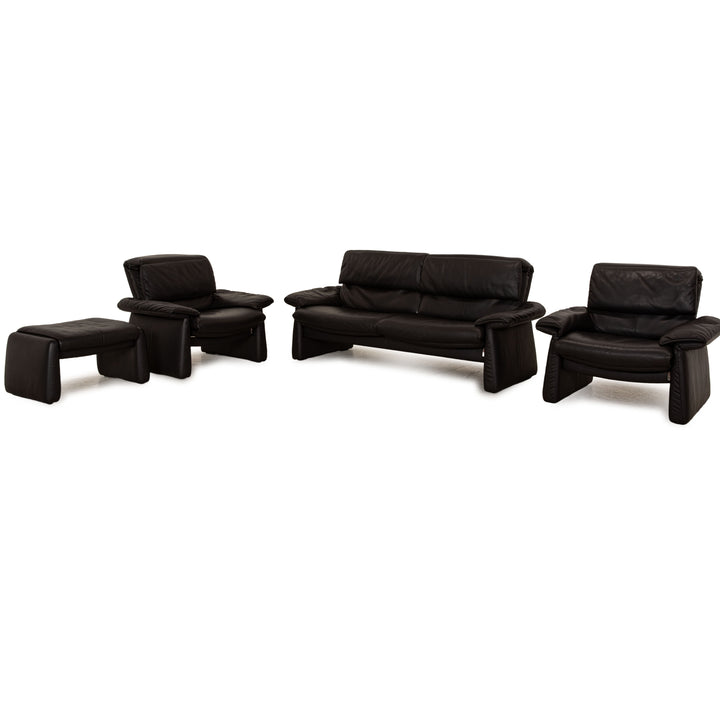 Erpo Lugano Leder Sofa Garnitur Anthrazit Zweisitzer Sessel Hocker Couch Funktion