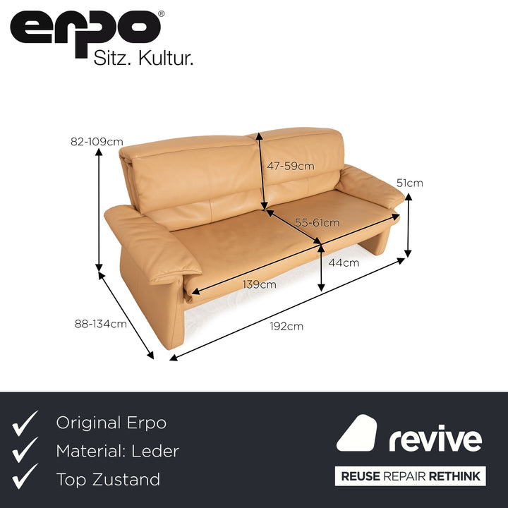 Erpo Lugano Leather Two Seater Beige Manual Function Sofa Couch