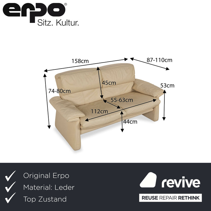 Erpo Lugano Leather Two-Seater Cream Sofa Couch