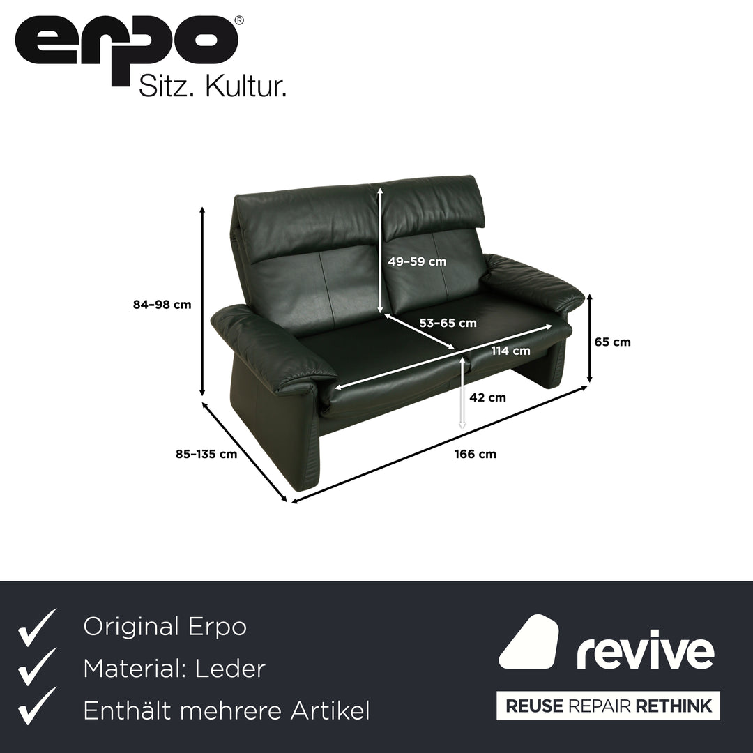 Erpo Lugano Leder Zweisitzer  Garnitur Dunkelgrün Grün manuelle Funktion Relaxfunktion Sofa Couch