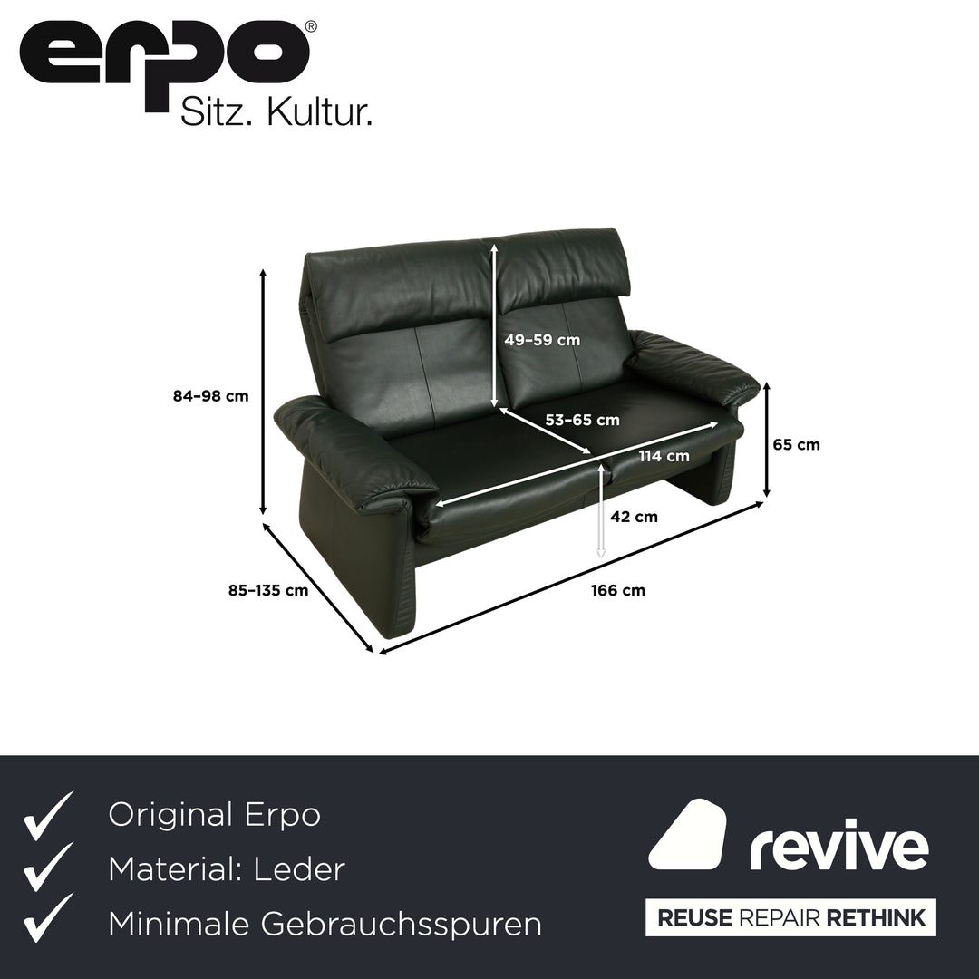 Erpo Lugano Leder Zweisitzer Grün manuelle Funktion Sofa Couch