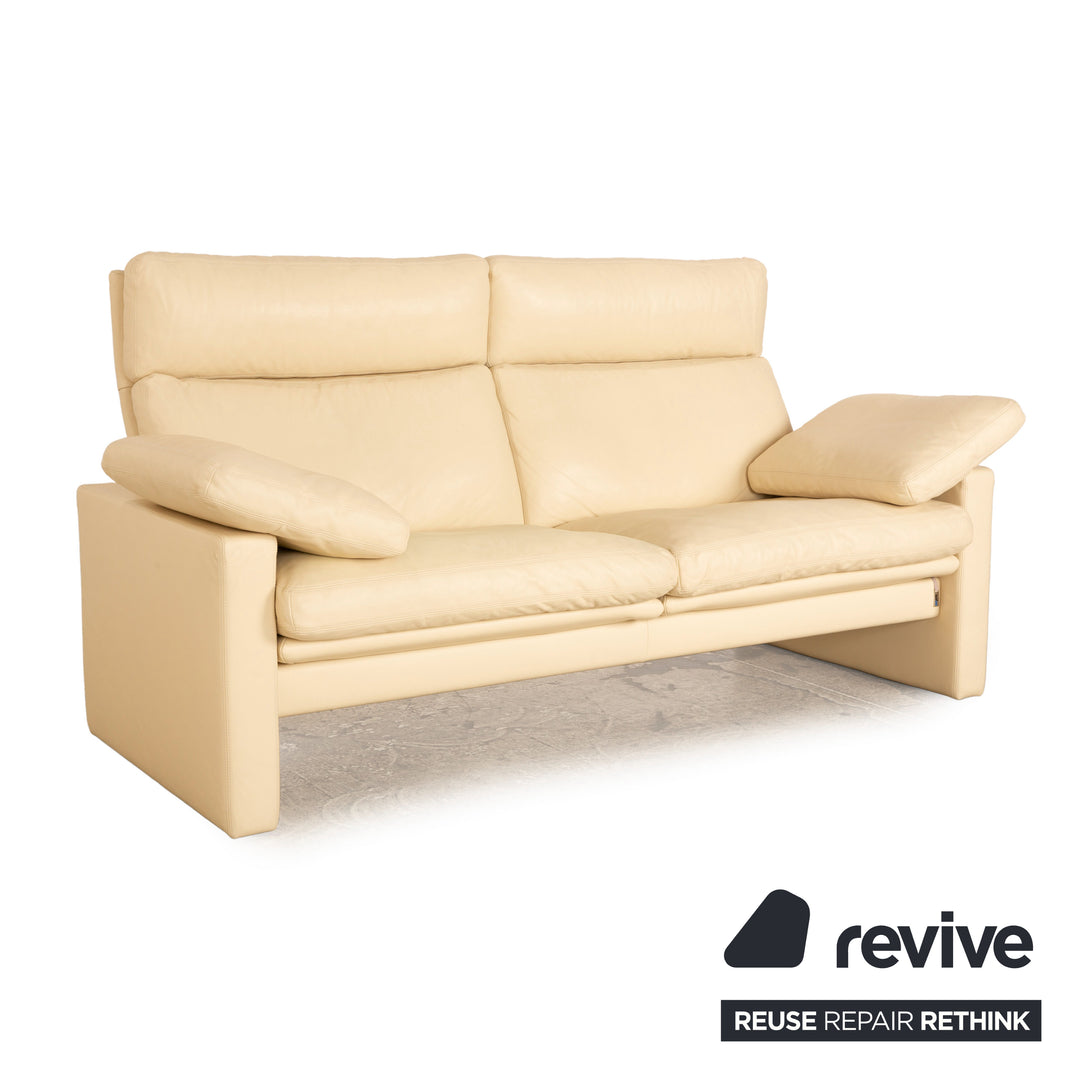 Erpo Manhatten Leder Sofa Garnitur Creme manuelle Funktion Dreisitzer Sessel Hocker