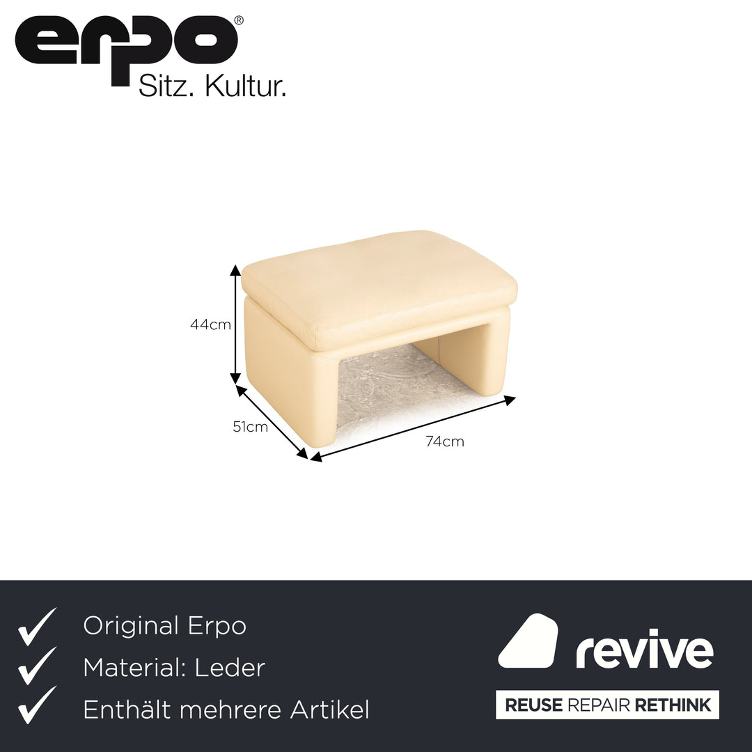 Erpo Manhatten Leder Sofa Garnitur Creme manuelle Funktion Dreisitzer Sessel Hocker