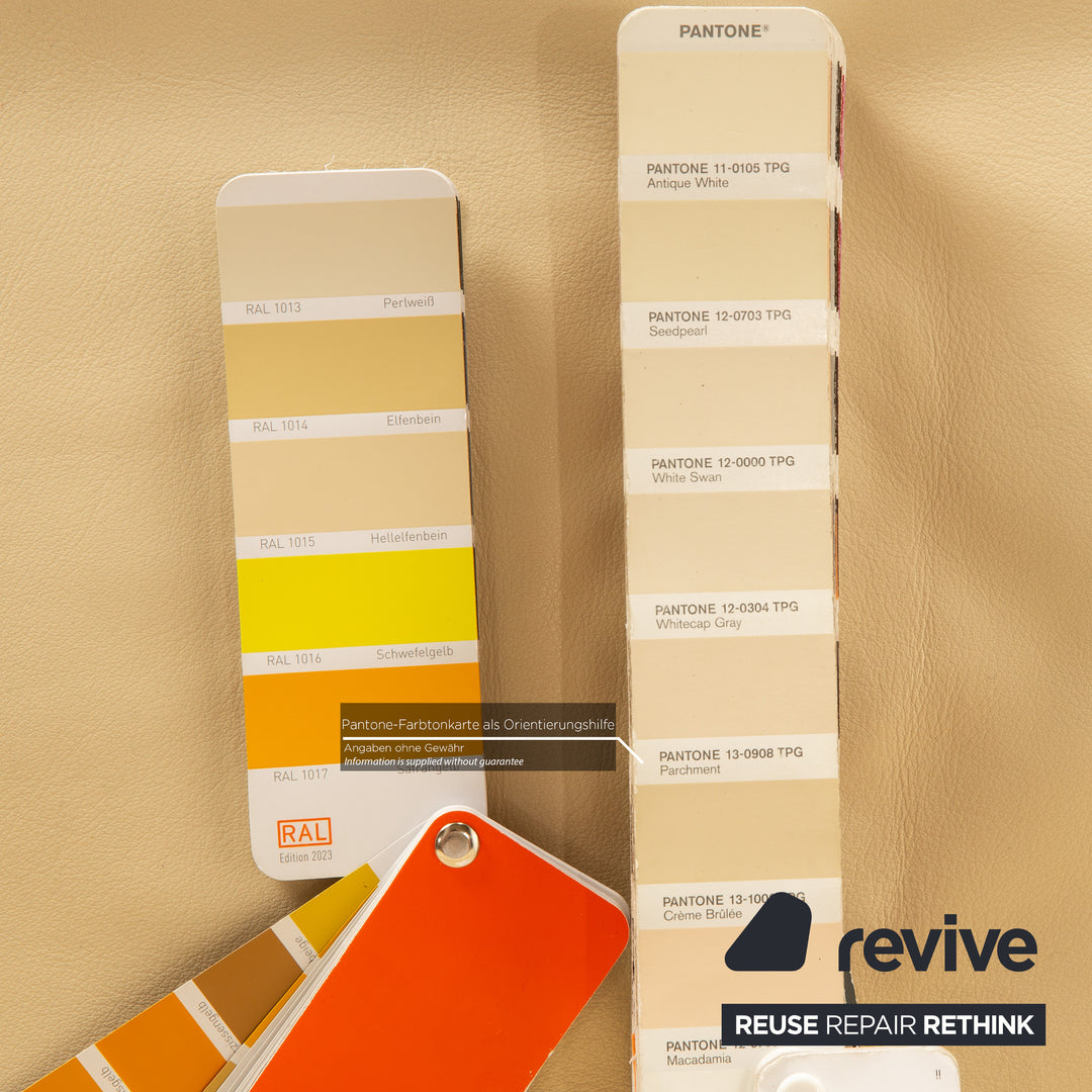 Erpo Manhatten Leder Sofa Garnitur Creme manuelle Funktion Dreisitzer Sessel Hocker