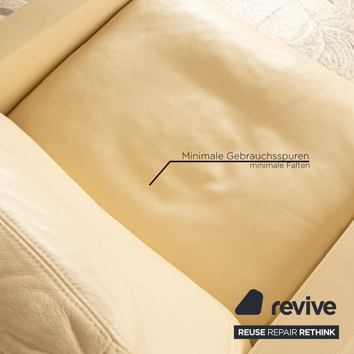 Erpo Manhatten Leder Sofa Garnitur Creme manuelle Funktion Dreisitzer Sessel Hocker