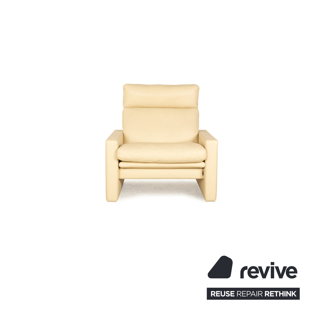 Erpo Manhatten Leder Sofa Garnitur Creme manuelle Funktion Dreisitzer Sessel Hocker