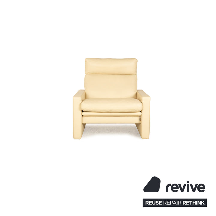 Erpo Manhatten Leder Sofa Garnitur Creme manuelle Funktion Dreisitzer Sessel Hocker