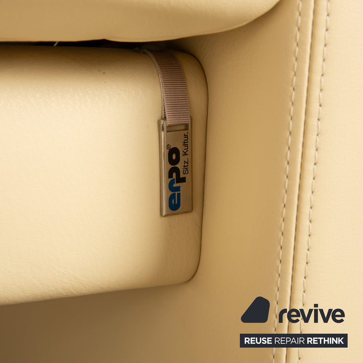 Erpo Manhatten Leder Sofa Garnitur Creme manuelle Funktion Dreisitzer Sessel Hocker