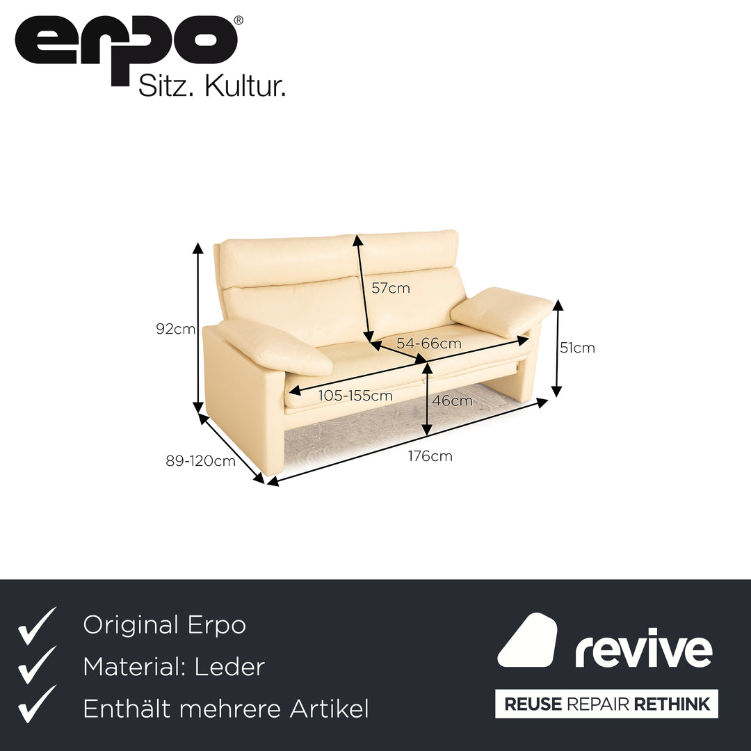 Erpo Manhatten Leder Sofa Garnitur Creme manuelle Funktion Dreisitzer Sessel Hocker