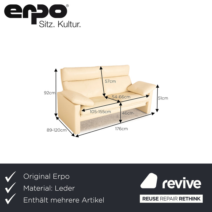 Erpo Manhatten Leder Sofa Garnitur Creme manuelle Funktion Dreisitzer Sessel Hocker