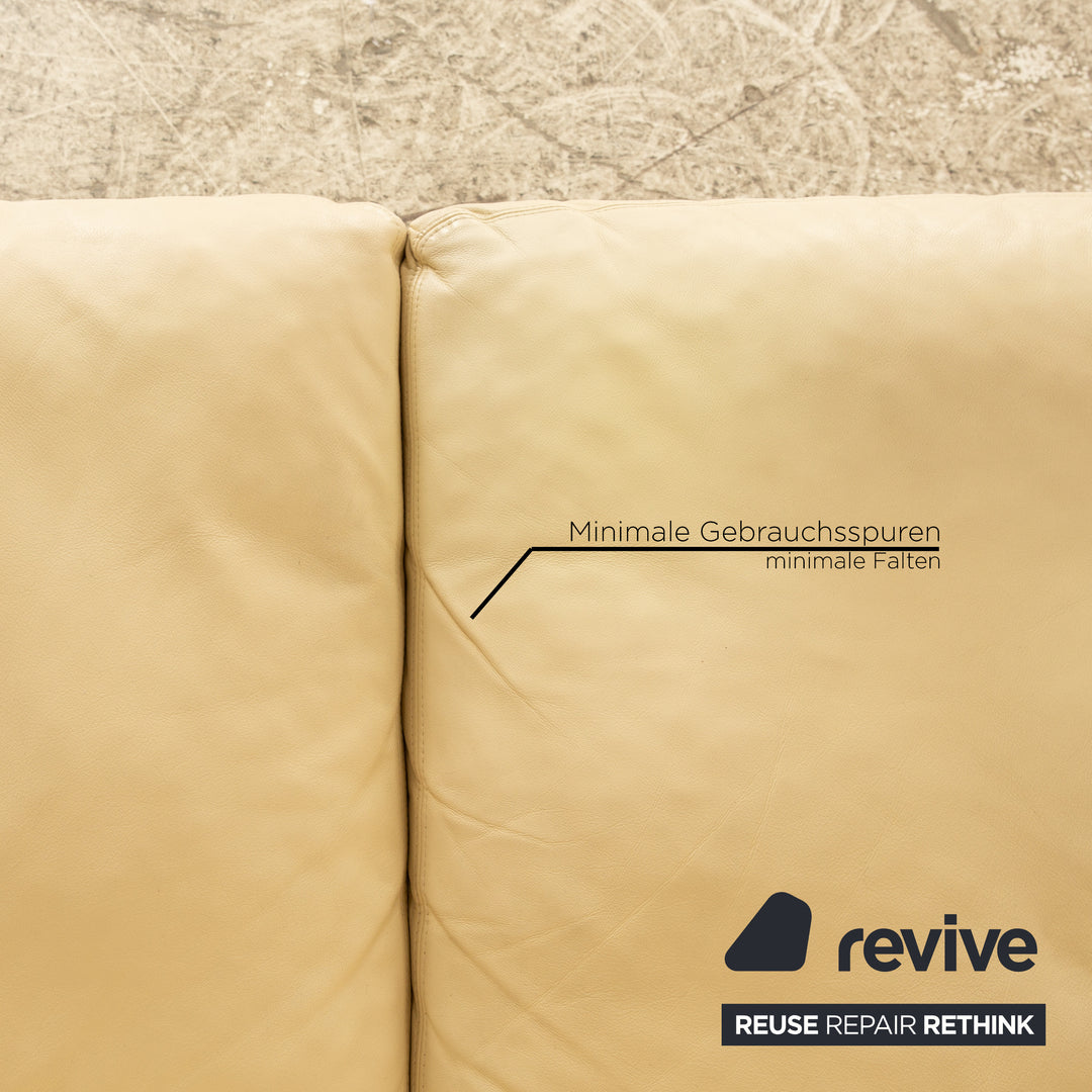 Erpo Manhatten Leder Sofa Garnitur Creme manuelle Funktion Dreisitzer Sessel Hocker