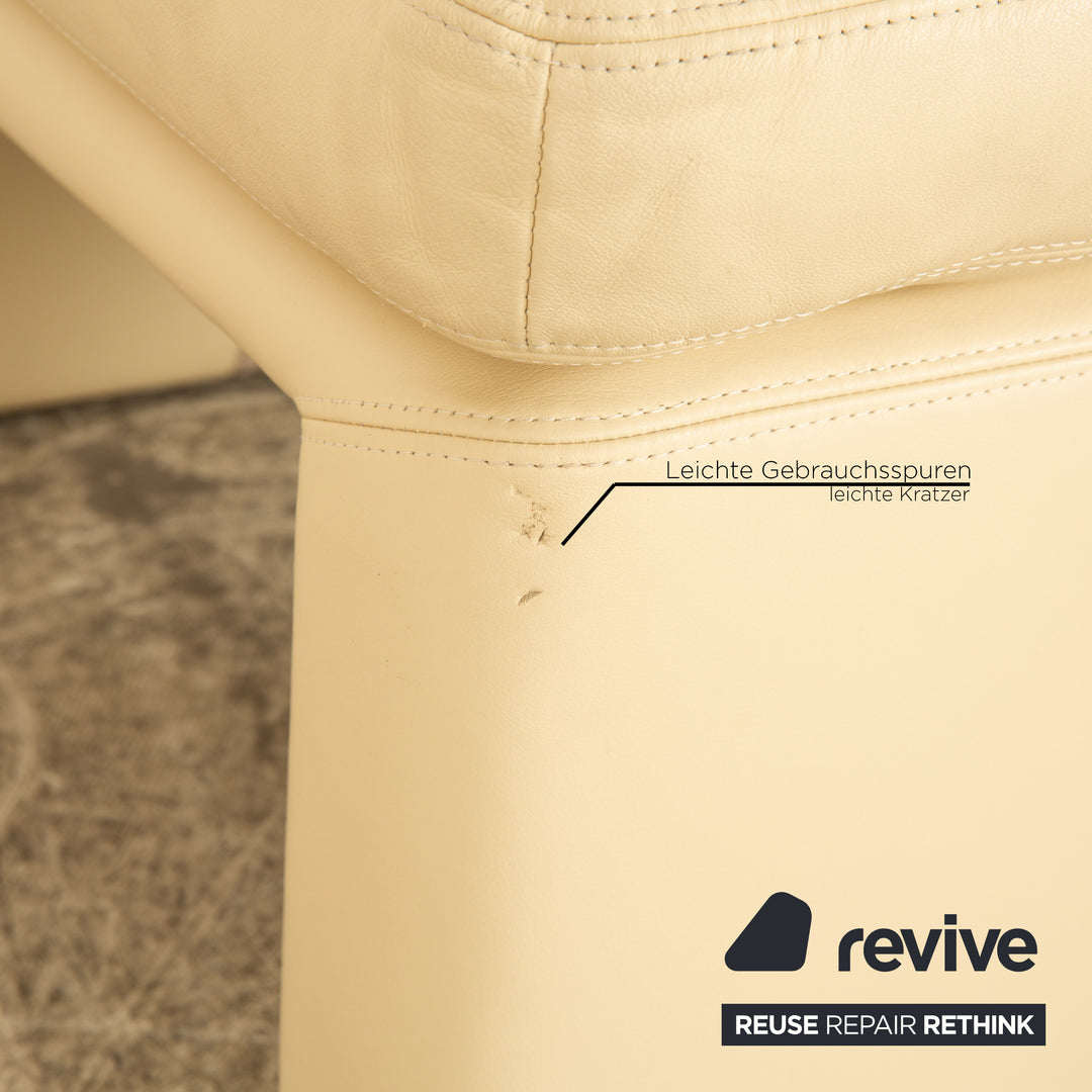 Erpo Manhatten Leder Sofa Garnitur Creme manuelle Funktion Dreisitzer Sessel Hocker