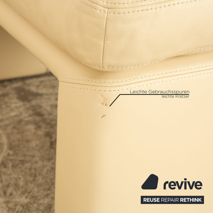 Erpo Manhatten Leder Sofa Garnitur Creme manuelle Funktion Dreisitzer Sessel Hocker