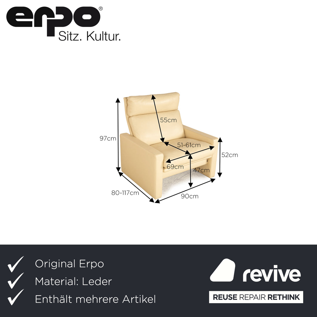 Erpo Manhatten Leder Sofa Garnitur Creme manuelle Funktion Dreisitzer Sessel Hocker