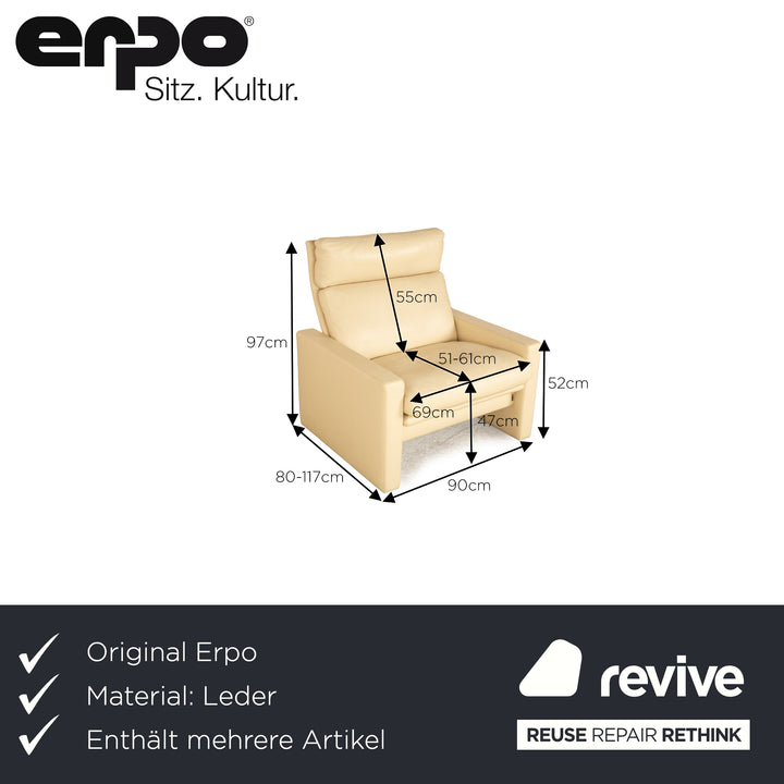 Erpo Manhatten Leder Sofa Garnitur Creme manuelle Funktion Dreisitzer Sessel Hocker