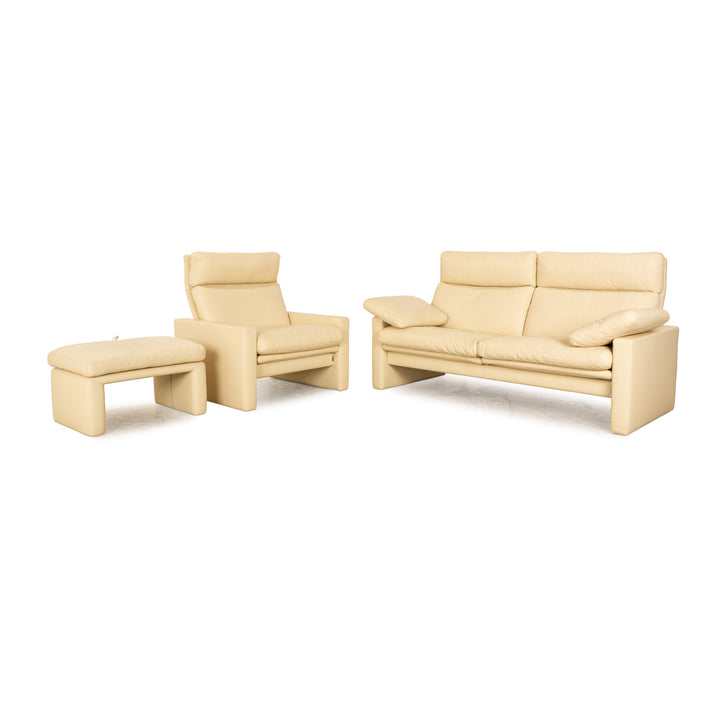Erpo Manhatten Leder Sofa Garnitur Creme manuelle Funktion Dreisitzer Sessel Hocker