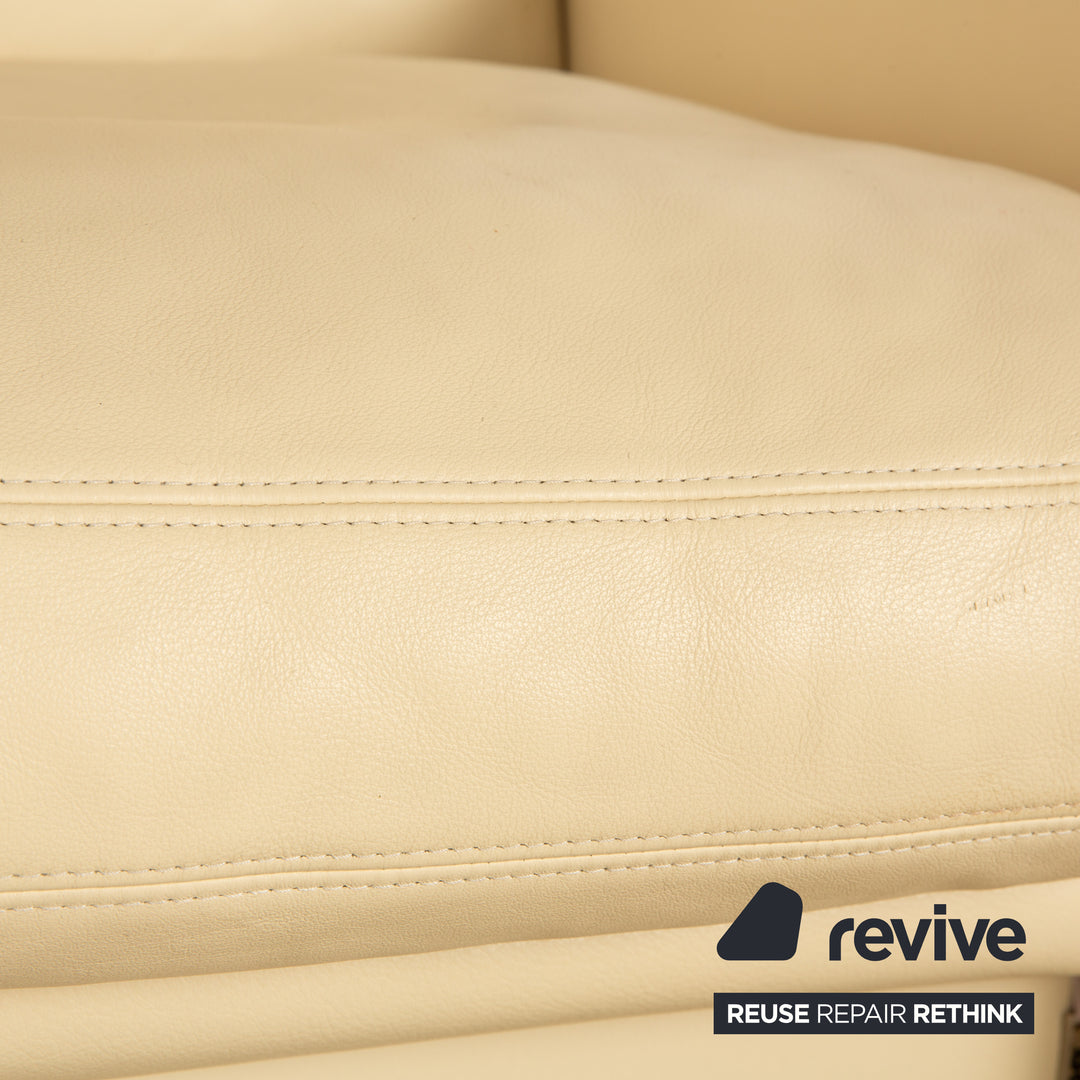 Erpo Manhatten Leder Sofa Garnitur Creme manuelle Funktion Dreisitzer Sessel Hocker