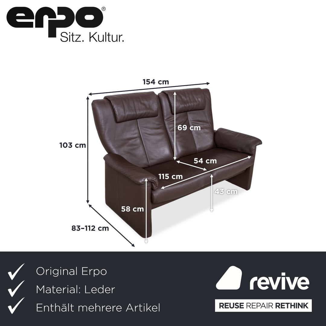 Erpo Milano 2x Leder Zweisitzer, Sessel & Hocker Sofa Braun Kaffee Couch manuelle Relaxfunktion