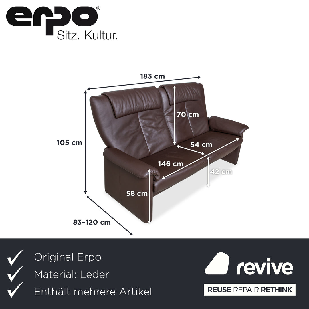 Erpo Milano 2x Leder Zweisitzer & Sessel Sofa Braun Kaffee Couch manuelle Relaxfunktion