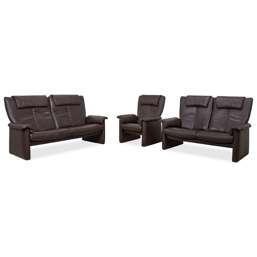 Erpo Milano 2x Leder Zweisitzer & Sessel Sofa Braun Kaffee Couch manuelle Relaxfunktion