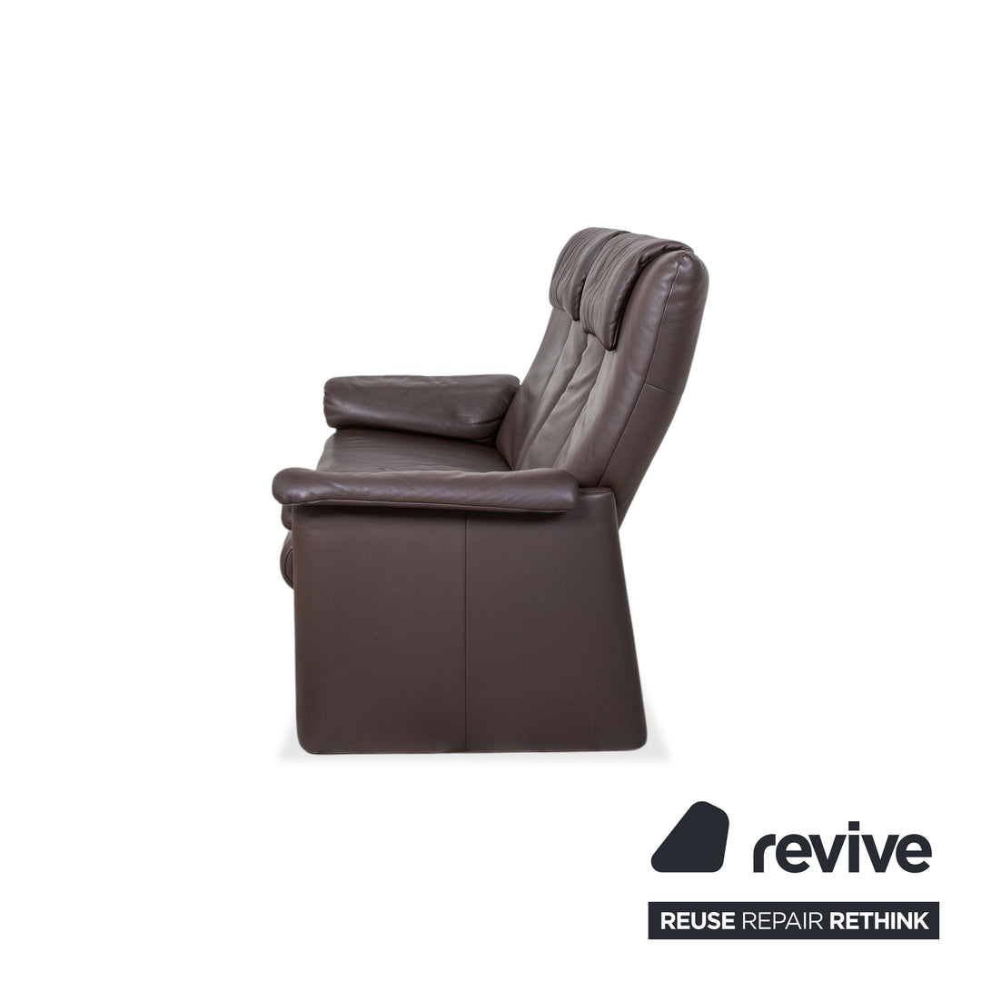 Erpo Milano Two-Seater Leather Sofa Brown Coffee Couch manual recline function