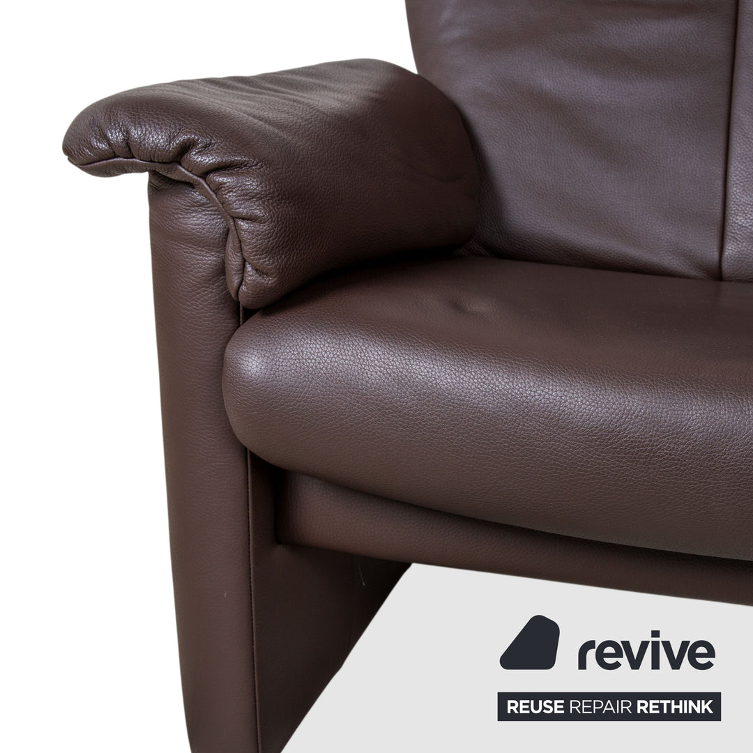 Erpo Milano Two-Seater Leather Sofa Brown Coffee Couch manual recline function