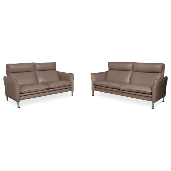 Erpo Porto Garnitur Leder Dreisitzer Zweisitzer Braun Taupe manuelle Funktion Sofa Couch