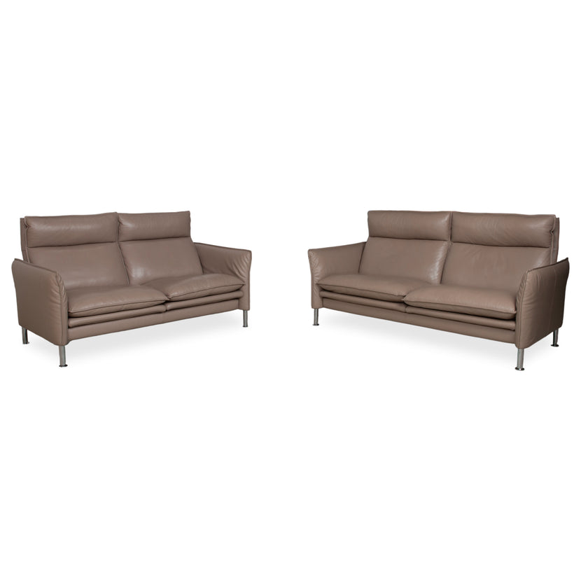 Erpo Porto Garnitur Leder Dreisitzer Zweisitzer Braun Taupe manuelle Funktion Sofa Couch