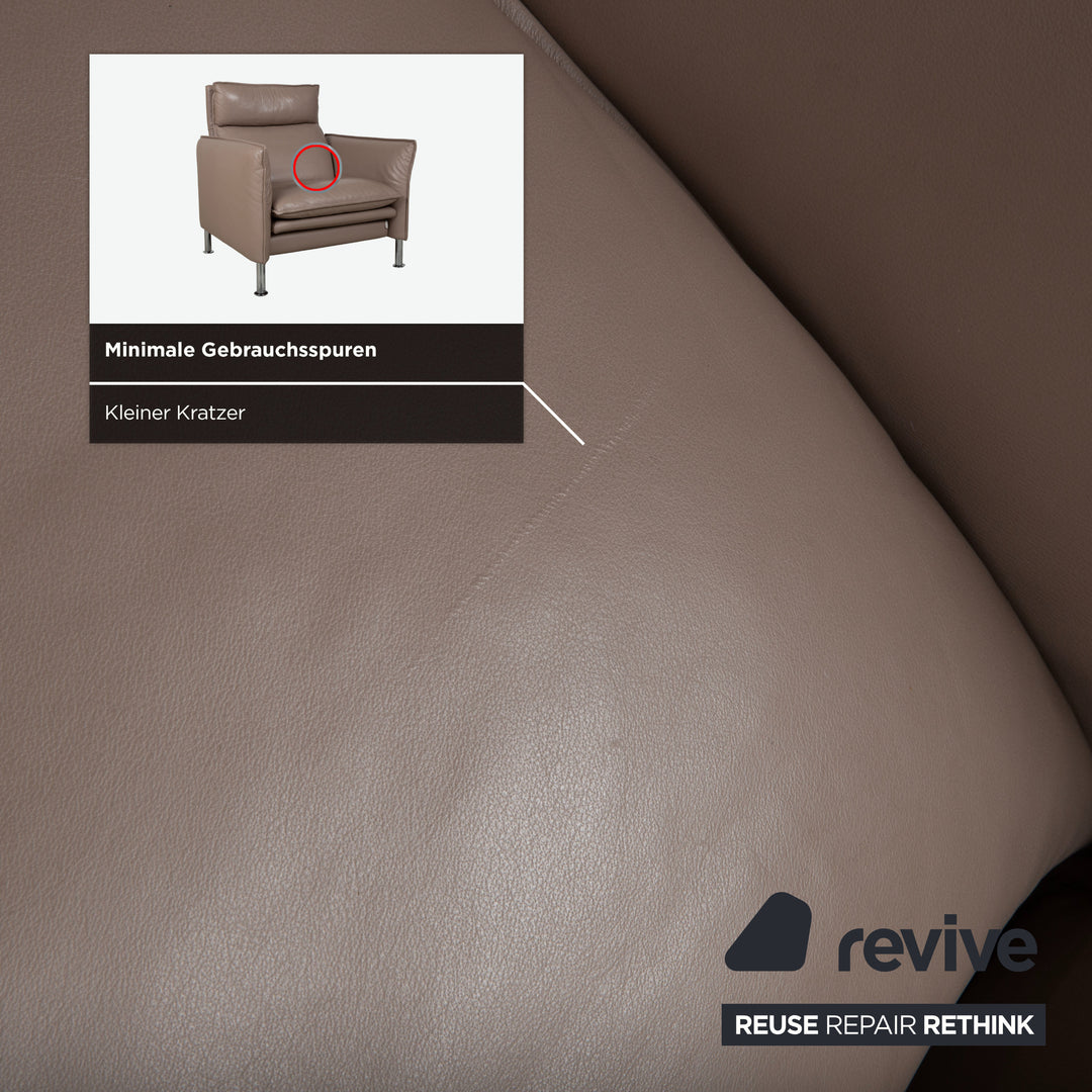 Erpo Porto Suite Leather Three-Seater Two-Seater Armchair 2x Stools Brown Taupe Manual Function Sofa Couch