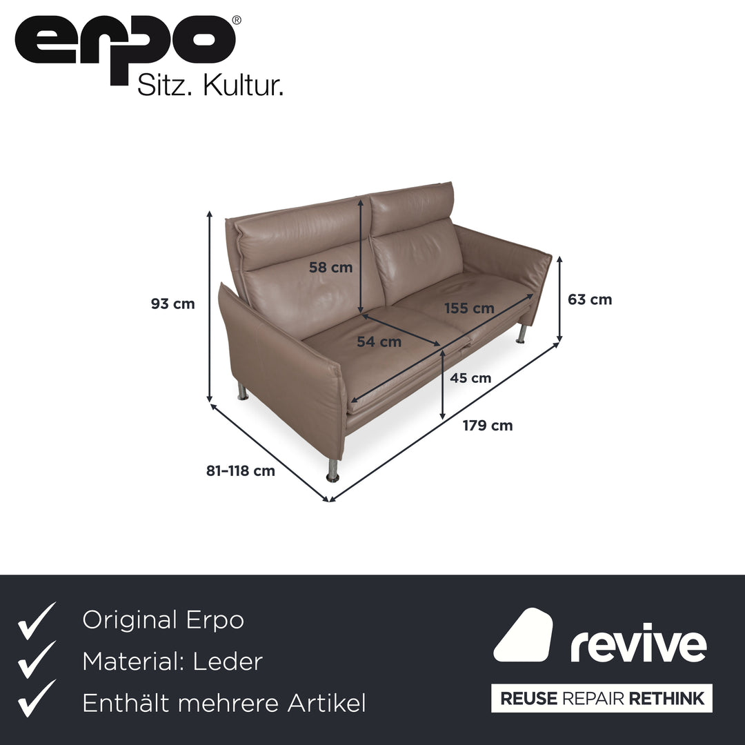 Erpo Porto Suite Leather Three-Seater Two-Seater Armchair 2x Stools Brown Taupe Manual Function Sofa Couch
