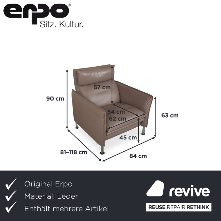 Erpo Porto Suite Leather Three-Seater Two-Seater Armchair 2x Stools Brown Taupe Manual Function Sofa Couch