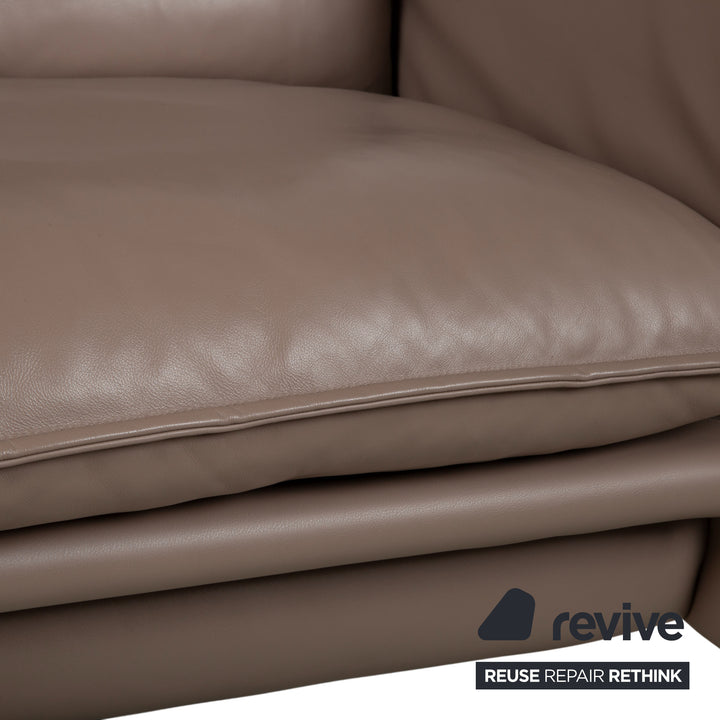 Erpo Porto Suite Leather Three-Seater Two-Seater Armchair 2x Stools Brown Taupe Manual Function Sofa Couch
