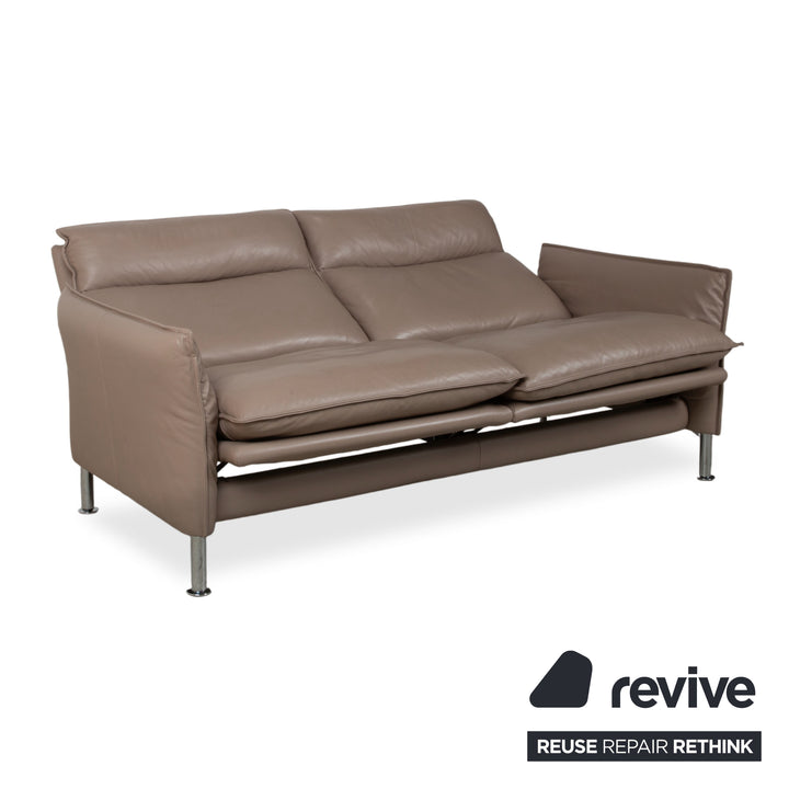 Erpo Porto Suite Leather Three-Seater Two-Seater Armchair 2x Stools Brown Taupe Manual Function Sofa Couch