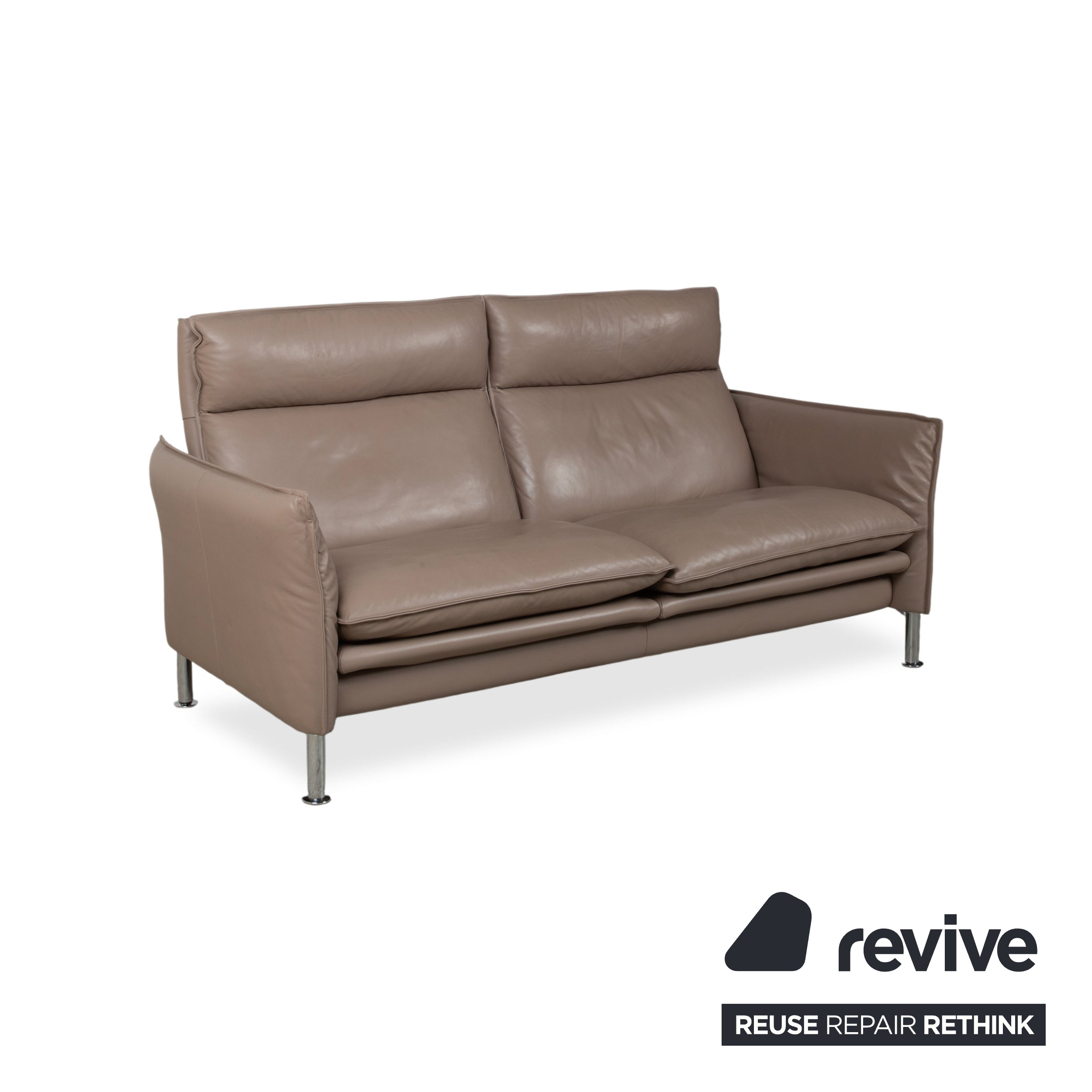 Erpo Porto Suite Leather Three-Seater Two-Seater Armchair 2x Stools Brown Taupe Manual Function Sofa Couch